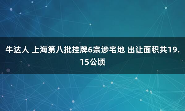 牛达人 上海第八批挂牌6宗涉宅地 出让面积共19.15公顷